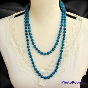 BARSE Teal Dyed Jade Knotted Beaded Long Necklace